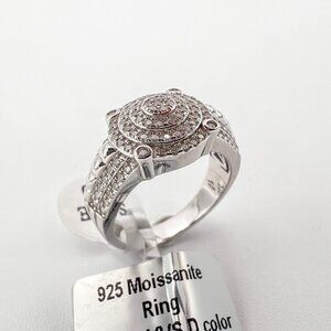 925 Sterling Sliver Moissanite Designer Circle Ring, 0.99ctw VVS Stones Hip Hop